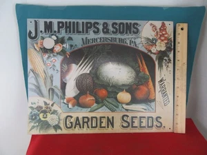 1/15 - Metal ADVERTISING SIGN J.M. Phillips & Sons Garden Seeds Mercersburg, PA - Picture 1 of 2