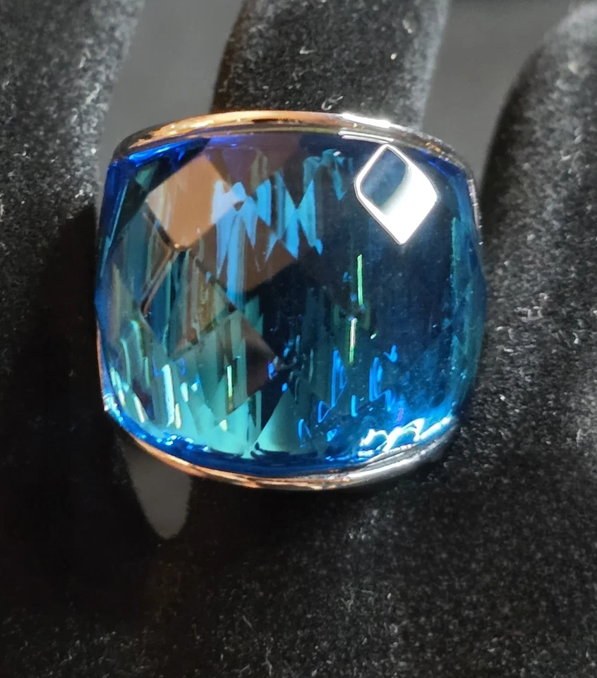 Винтажное кольцо Simona Collini Италия нержавеющая сталь смелый бирюзовый синий граненый размер 8 - Изображение 1 из 4