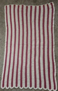 Crochet Handmade Afghan Throw Blanket Wool Blend White & Pink 74"x 41" VTG 1980s - Picture 1 of 5