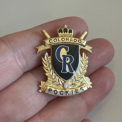 Vintage Colorado Rockies Crest/Shield Gold Tone Enamel Lapel Pin MLB - Image 1 of 3