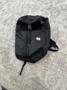 HERSCHEL BACKPACK Black Zipper Drawstring Red White Stripe Lined - Picture 1 of 16
