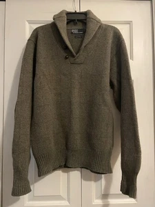 Polo Ralph Lauren Tweed Shawl Collar Wool Men Sweater Size Medium Elbow Patches - Picture 1 of 9