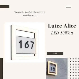 Lámpara de exterior Lutec Alice LED lámpara de pared número de casa 13W lámpara de pared antracita - Imagen 1 de 4