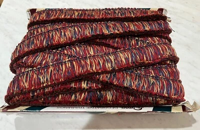 Vintage CONSO 1 3/4" Brush Fringe Trim Maroon/Blue/Gold 022028 P53 Marquise - Image 1 of 4