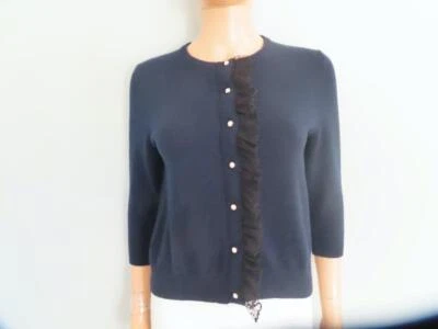 Nuevo con etiquetas Otoño Cachemira Azul Marino/Negro Encaje Cárdigan Suéter Talla S $295 Foto 1 de 4