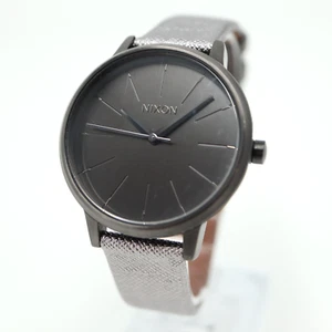 Nixon The Kensington Watch 37mm Gunmetal Black Silver Leather Strap New Battery - Picture 1 of 16
