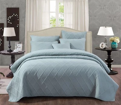 Tache Contemporary Solid Seafoam Blue Cotton Light Coverlet Bedspread Quilt Set - Image 1 of 4