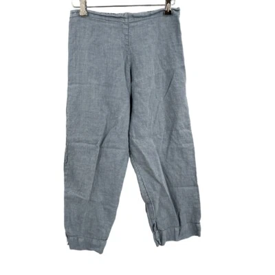 bryn WALKER Linen Pants Blue Pull On Lightweight Cropped Made in USA Extra Small - Image 1 of 4