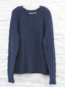 POLO Ralph Lauren Navy Blue Wool ICONIC Fisherman Cable Aran Knit Sweater XL - Picture 1 of 7