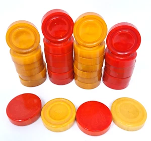Old 30 Bakelite Backgammon 1.67" Butterscotch Swirl Translucent Cherry Red Chips - Picture 1 of 24