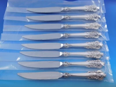 Juego de 8 cuchillos para carne Grande barrocos Wallace de plata de ley personalizados 9 1/4" dentados Foto 1 de 4