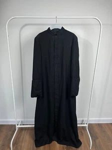 Vintage Black Full-Length Wool Robe Coat with Concealed Buttons and Wide Cuffs - Picture 1 of 19