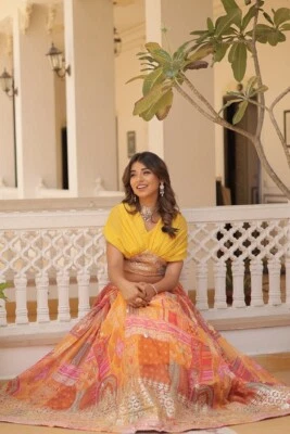 Haldi Lehenga choli Partywear outfit Indian Wedding Lehenga Readymade Dress - Image 1 of 4