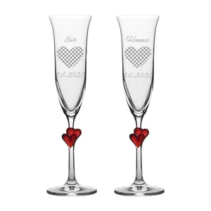 2 Sektgläser mit Gravur "Herz 3" Name graviert Hochzeitsgeschenk L'Amour - Bild 1 von 6