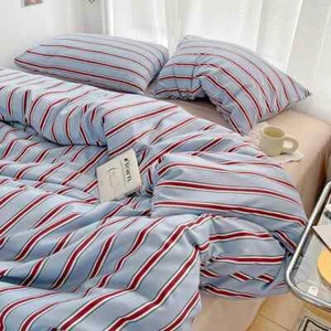 Nordic Sling Bedding Set Stripes Duvet Cover Set Quilt Cover Bed Sheet Quilt Set - Picture 1 of 44