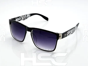 Quicksilver Sports Square Sunglasses Black Clear Zebra Frame Smoke Fade Lens NEW - Picture 1 of 11