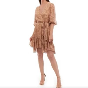 Maison Tara Animal Print Cheetah Dress Wrap Ruffles New With Tags Flaw Size 12 - Picture 1 of 16