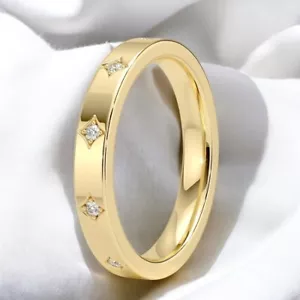 Eleganter 14k massiver Gold Diamant Ewigkeitsring, 3mm Stern-Set Ehering für Damen - Bild 1 von 2