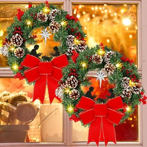 2 Pcs Christmas Lighted Wreath 11.8 Inches Christmas Nativity Scene Door Wreaths - Picture 1 of 6