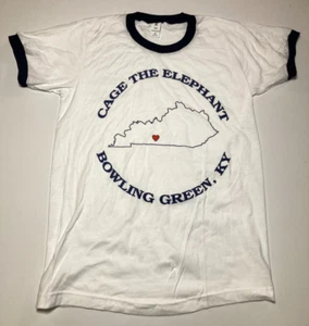 Cage The Elephant Bowling Green KY Tornado Relief T-Shirt S White/Blue Ringer - Picture 1 of 3