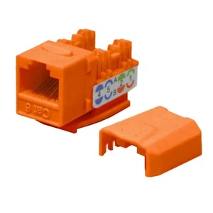 100 Pack Cat6 Keystone Ethernet Jack Punch Down 45 Degree Orange 110 8P8C RJ45 - Picture 1 of 3