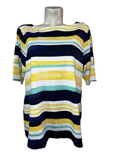 CHARTER CLUB Top Women's Size 2X Blue Yellow Stretch Knit Easy Care Travel Tunic - Picture 1 of 7