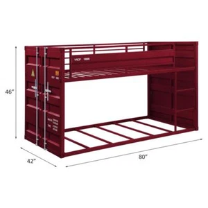 Pemberly Row Cargo Twin Metal Bunk Bed with Ladder and Slat System in Red - Picture 1 of 7