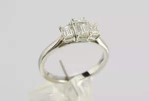 1/2ct DIAMOND PLATINUM RING Three Stone Trilogy Trio Emerald Cut Jewellery - Picture 1 of 13
