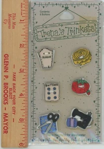 Vintage Trena's Trinkets Ceramic Buttons Sewing Machine Scissors Pattern Tomato - Picture 1 of 2