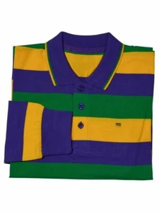 Child Medium Classic Mardi Gras Stripe PGG Long Sleeve Polo Shirt - Picture 1 of 2