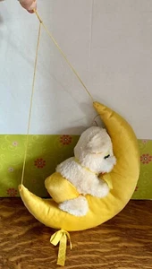 Vintage Fun World Sleeping Bear On Moon Plush Mobile Satin-y 80s Taiwan - Picture 1 of 6