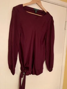 Camicetta vintage Ralph Lauren melanzana 100% seta cravatte ai fianchi - Foto 1 di 7