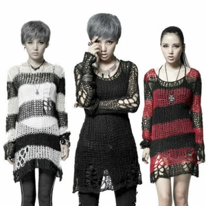 Casual Gothic Hole Sweater Visual Kei Cut Black Steampunk coat punk Shirt Top - Picture 1 of 13