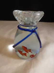 Vtg Murano Glass Fish Goldfish In a Bag Tank Paperweight Pet Store Fair Weight - Picture 1 of 3