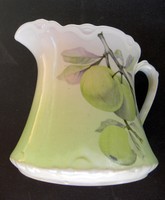 ANTIQUE ~ DRESDEN  PORCELAIN BEVERAGE PITCHER HAND PAINTED GREEN APPLE  32 fl oz