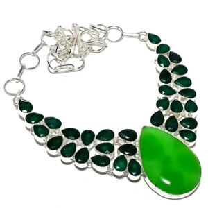 Green Onyx, Emerald Gemstone 925 Silver Jewellery Necklace 18" f688