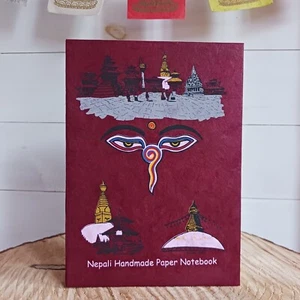 Hand Made Lokta Paper Buddhist notebook (Burgandy) - Picture 1 of 5