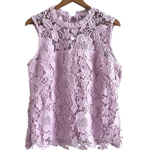 Blusa Nanette Lepore Crochet Encaje L Púrpura Romántica Cottagecore Campesina Boho - Imagen 1 de 11
