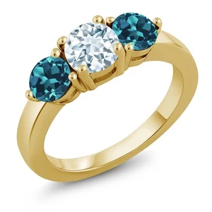 2.15 Ct Sky Blue Aquamarine London Blue Topaz 18K Yellow Gold Plated Silver Ring - Picture 1 of 4