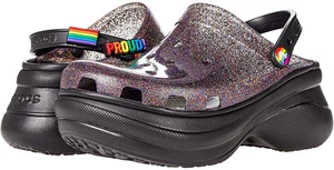 CROCS BAE ICONIC PRIDE GLITTER PLATFORM LOGO CLOGS SANDALS W 8 I LOVE SHOES - Picture 1 of 9