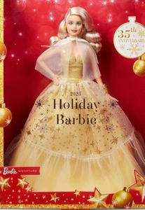 NEW! BARBIE 2023 HOLIDAY DOLL -BLONDE- 35th Anniversary SEALED Authentic - Picture 1 of 11