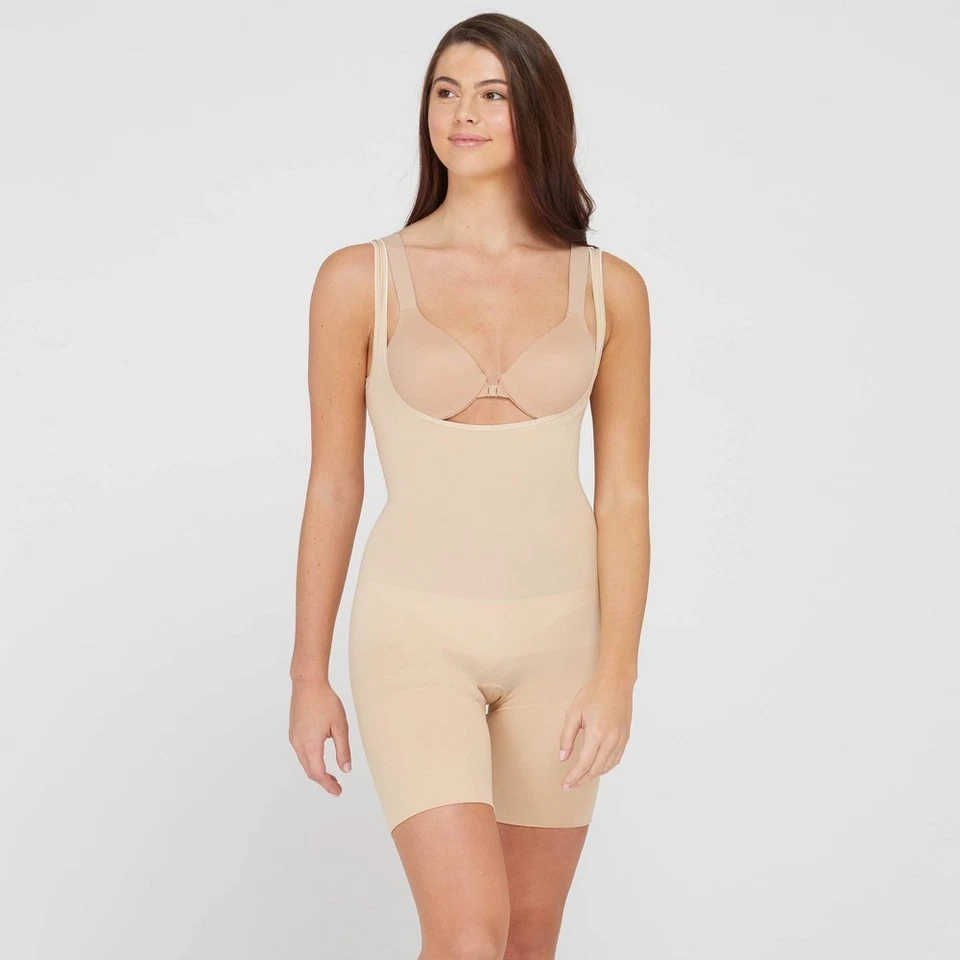 Assets Spanx Bodysuit Slimmer Size Large 10127R Naked All in 1 Open Bust D35