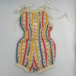 VTG Luv'n Care Ltd Kids S/2-3T Striped Floral Smocked Romper Tie Strap *STAINED - Picture 1 of 11