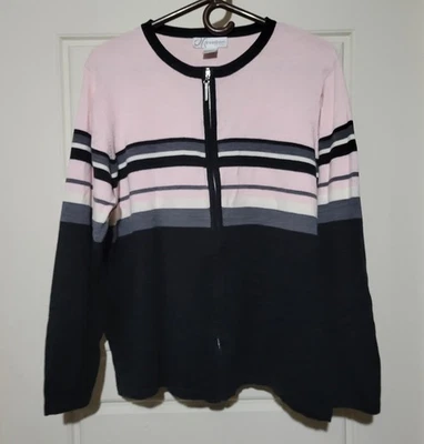 Suéter para mujer DressBarn tejido claro con cremallera 14/16 LG rosa negro blanco informal  Foto 1 de 4