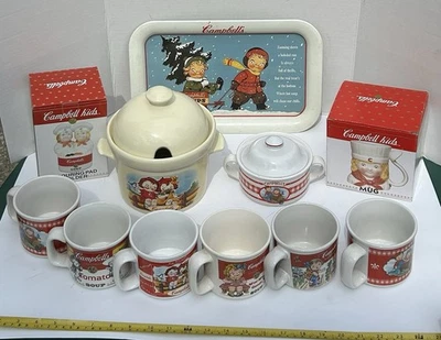Vintage Campbell’s Kids Collectible Lot Mugs Soup Bowls Tureen Tray (Some New) ! - Image 1 of 4