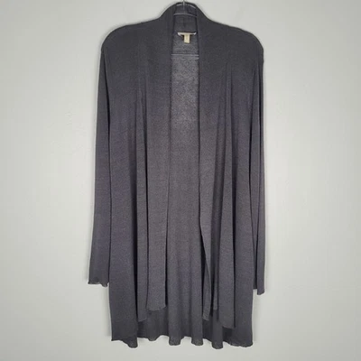 Cardigã Eileen Fisher tamanho XL linho orgânico náilon frente aberta linha longa cinza - Imagem 1 de 4