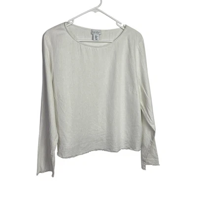 Nicole Miller Linen Blend Blouse Top Womens XL White Long Sleeve Minimalist - Image 1 of 4