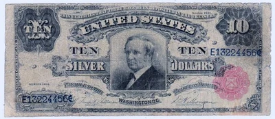 1891 Large Size Ten Dollar "Tombstone" Note $10 Silver Certificate F-299 NICE 🔥 - Image 1 of 2