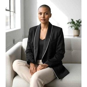 NWT $400 Jason Wu Satin Blazer Jacket Black Double Breasted Bling Trim Size S  - Picture 1 of 5