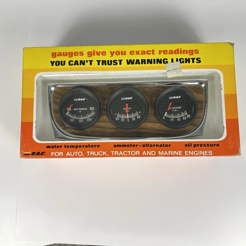 RAC Trio Gauge Kit 1978 NOS Water Temp Oil Pressure Ammeter 12V Foto 1 de 4